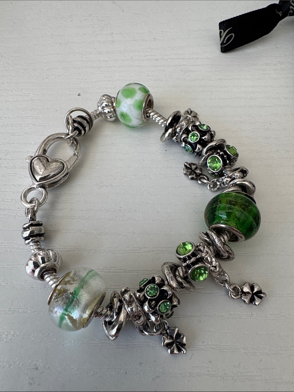 Beautiful silver bead bracelet with silver heart clasp